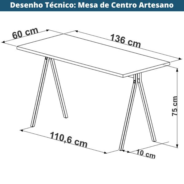 Imagem de Mesa de Jantar Slim Artesano 136 cm (largura) em MDP Vermont Estrutura Metálica em Aço Preto