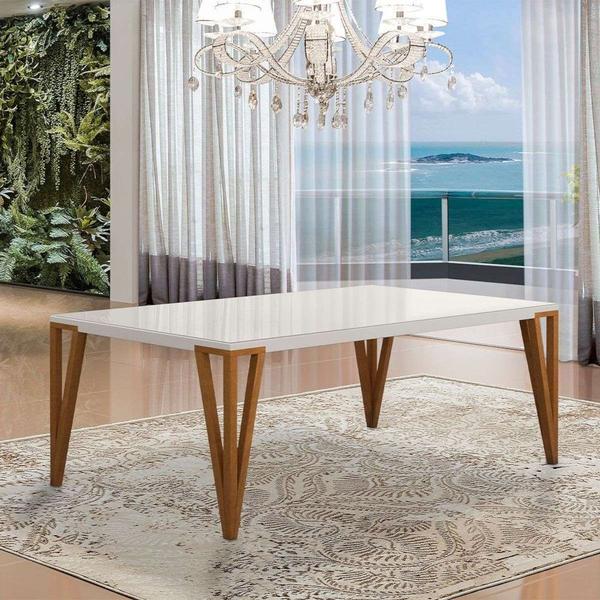 Imagem de Mesa de Jantar Suiça C03 160x90 cm - Laca Branco/Caramelo - Amarena Móveis