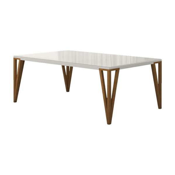 Imagem de Mesa de Jantar Suiça C03 218x110 cm - Laca Branco/Caramelo - Amarena Móveis