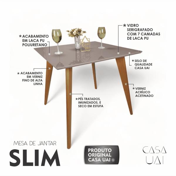 Imagem de Mesa de Jantar Tampo com Vidro Quadrada 90x90cm Fendi Slim Casa Uai