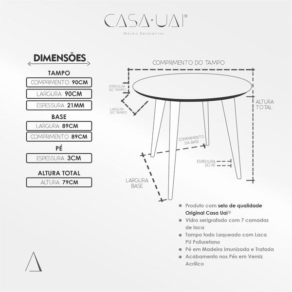 Imagem de Mesa de Jantar Tampo com Vidro Redonda 90x90cm Slim