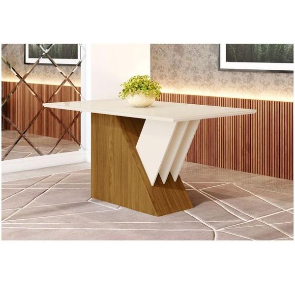 Imagem de Mesa De Jantar Tampo Mdf Com Vidro 160cm Lucena Henn Nature Com Off White