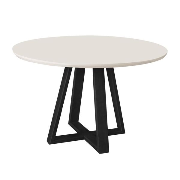 Imagem de Mesa de Jantar Tampo Mdf/vidro Redonda para 4 Lugares Pés Madeira Maciça Pérola - Preto/off White