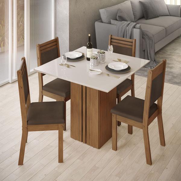 Imagem de Mesa de Jantar Terni Quadrada 90x90x80cm Tampo Vidro e MDF Sem Cadeiras Freijó-Off White - ÉdeCasaMóveis