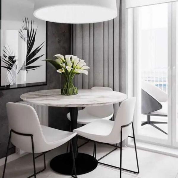 Imagem de Mesa de Jantar Tulipa Saarinen Redonda 100 cm Mármore Carrara Base Preta