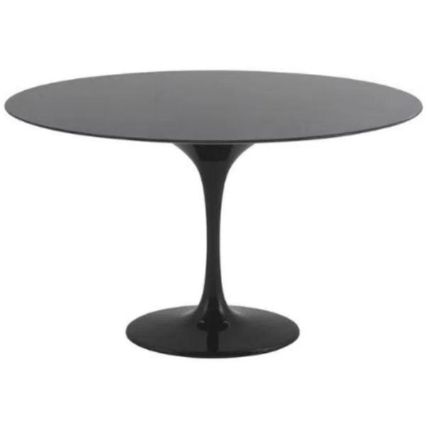 Imagem de Mesa De Jantar Tulipa Saarinen Redonda 90 Cm + Vidro Temperado Laqueada Preto