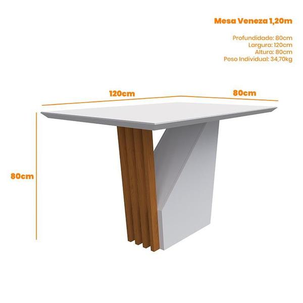 Imagem de Mesa de Jantar Veneza 120x80 com 4 Cadeiras Ana Ipê/Off White/Marrom Rosê - PR Móveis