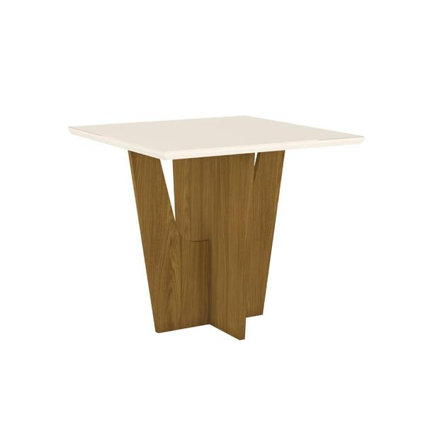 Imagem de Mesa de Jantar Vértice 90 cm com Tampo de Vidro - Nature/Off White