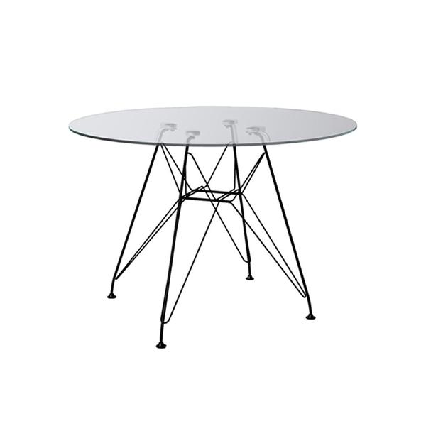 Imagem de Mesa de Jantar Vidro Redonda 90cm Eames Eiffel com 4 Poltronas Brancas Ferro Preto