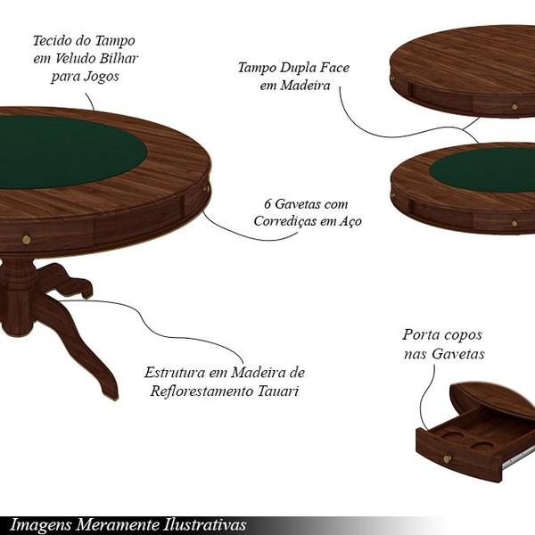 Imagem de Mesa de Jogos Carteado 6 Lugares Bellagio com Gavetas e Tampo Reversível com Tecido Imbuia/Verde G42 - Gran Belo