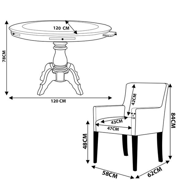 Imagem de Mesa de Jogos Carteado Montreal Redonda Tampo Reversível Preto com 6 Cadeiras Liverpool material sintético Preto Matelassê G36 G15 - Gran Belo