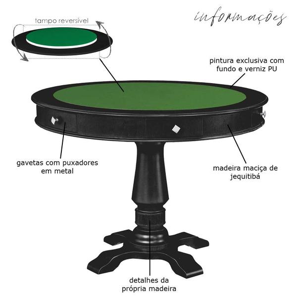 Imagem de Mesa de Jogos Carteado Victoria Redonda Tampo Reversível Preto com Kit 4 Cadeiras Vicenza Suede Nude G36 G15 - Gran Belo