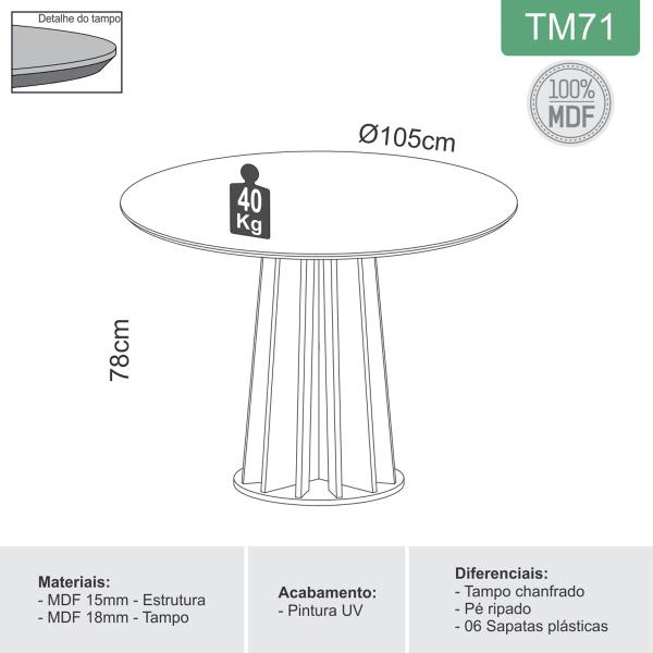 Imagem de Mesa de Madeira 100% Mdf Off White/Freijo Tm71 - Dalla Costa