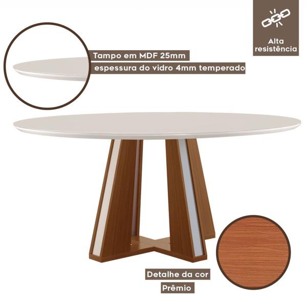 Imagem de Mesa de Madeira Madri Redonda 100cm com Vidro Premio/Off White - Lj Móveis