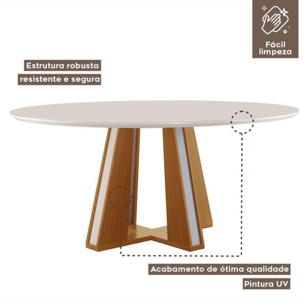 Imagem de Mesa de Madeira Madri Redonda 135cm com Vidro Cinamomo/Off White 14933 - Lj Móveis