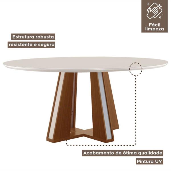 Imagem de Mesa de Madeira Madri Redonda 135cm com Vidro Premio/Off White 14933 - Lj Móveis