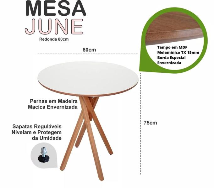 Imagem de Mesa de Madeira Redonda June de 80cm na cor Branca