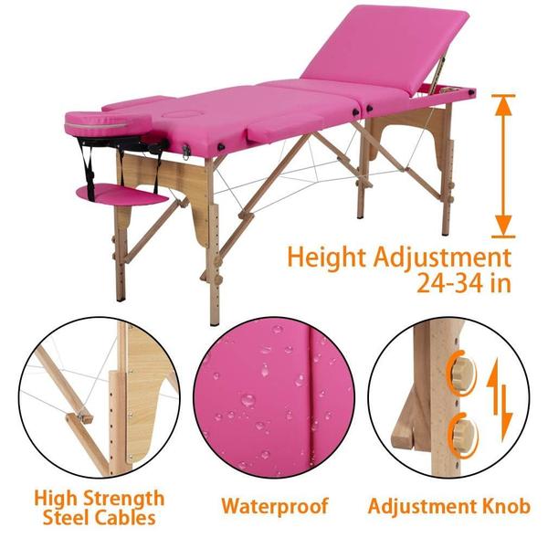 Imagem de Mesa de massagem BestMassage Portable 3 Fold 186 cm x 61 cm rosa