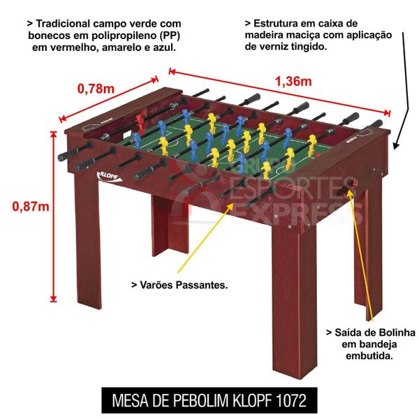 Mesa de Pebolim/Totó - Especial - com Varões Passantes e Bonecos em Plástico - KLOPF - Cód.1072 Imagem de Mesa de Pebolim/Totó - Especial - com Varões Passantes e Bonecos em Plástico - KLOPF - Cód.1072