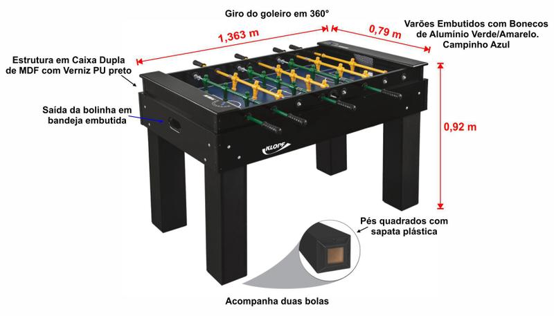 Imagem de Mesa de Pebolim Totó Klopf 1080 Elite Embutido Bonecos de Alumínio