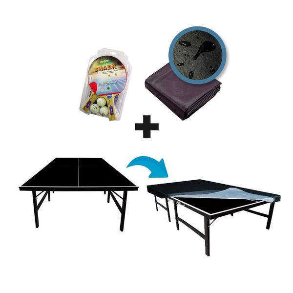 Imagem de MESA DE PING PONG COR PRETA MDP 15mm 1010 KLOPF + KIT Completo 5031 + Capa Para Mesa Aberta/Montada 7001