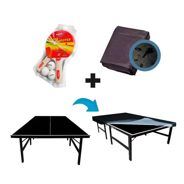 Imagem de MESA DE PING PONG COR PRETA MDP 15mm 1010 KLOPF + KIT Suporte, Rede, Bolinhas 5030 + Capa Para Mesa Aberta/Montada 7001