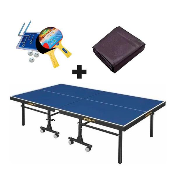 Imagem de MESA DE PING PONG MDF 25mm 1008 KLOPF C/ RODAS + Kit Completo 5031 + Capa Para Mesa Fechada/Dobrada 7002