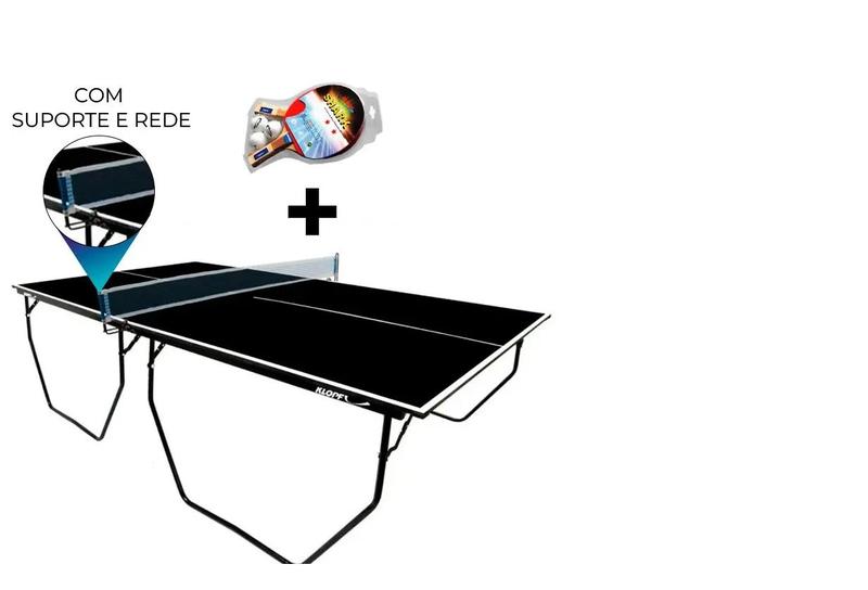 MESA DE PING PONG MDP 15mm KLOPF 1087 COR PRETA C/ RODAS, SUPORTE E REDE + KIT Raquetes e Bolinhas 5055 Imagem de MESA DE PING PONG MDP 15mm KLOPF 1087 COR PRETA C/ RODAS, SUPORTE E REDE + KIT Raquetes e Bolinhas 5055