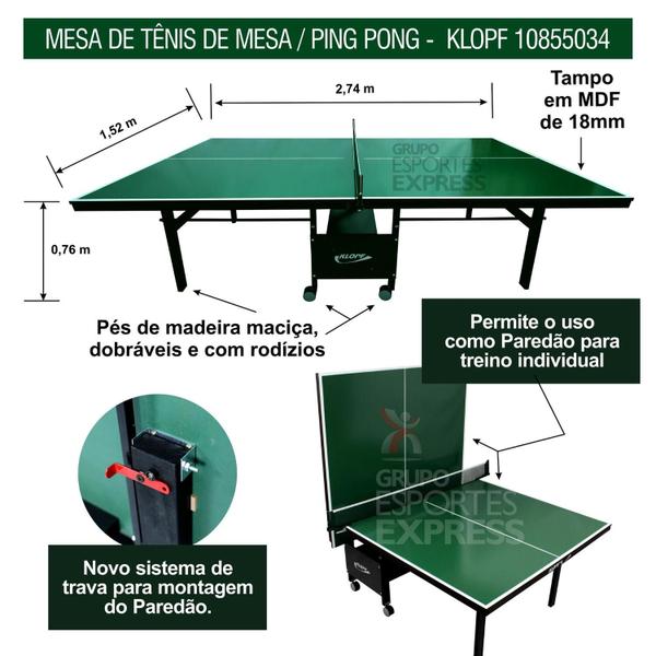 Imagem de Mesa De Ping Pong Verde Dobrável Paredão 18mm Klopf 10855034