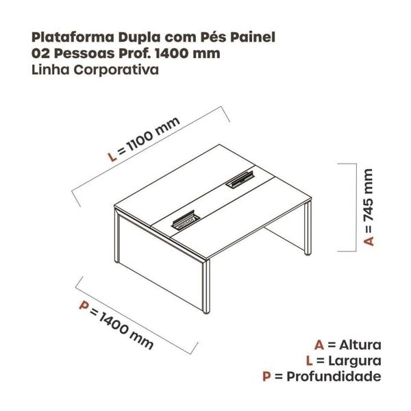 Imagem de Mesa de Plataforma Dupla para 2 Pessoas Corporativa 110x140/2p