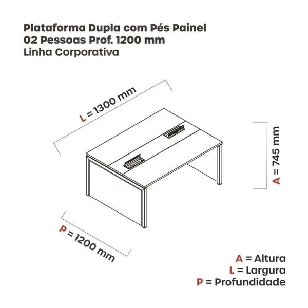 Imagem de Mesa de Plataforma Dupla para 2 Pessoas Corporativa 130x120/2p