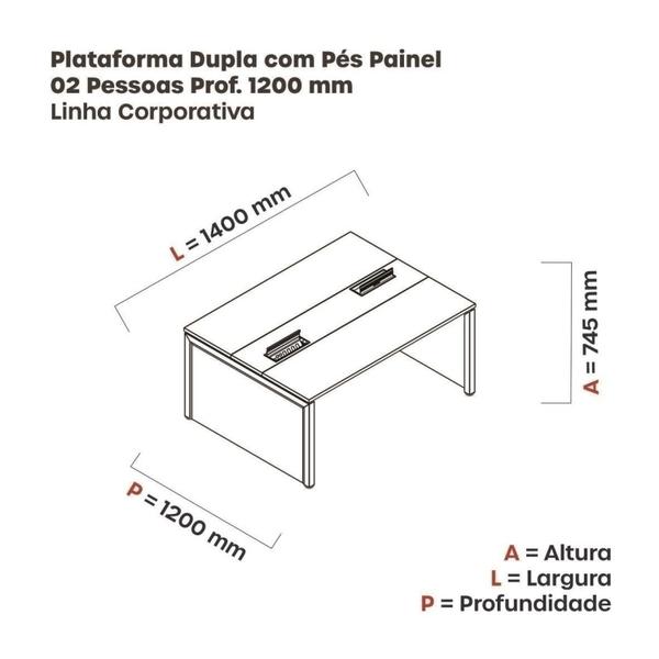 Imagem de Mesa de Plataforma Dupla para 2 Pessoas Corporativa 140x120/2p