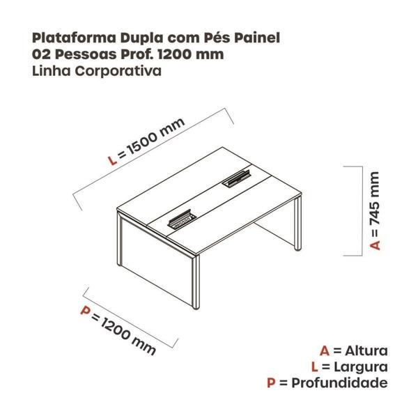 Imagem de Mesa de Plataforma Dupla para 2 Pessoas Corporativa 150x120/2p