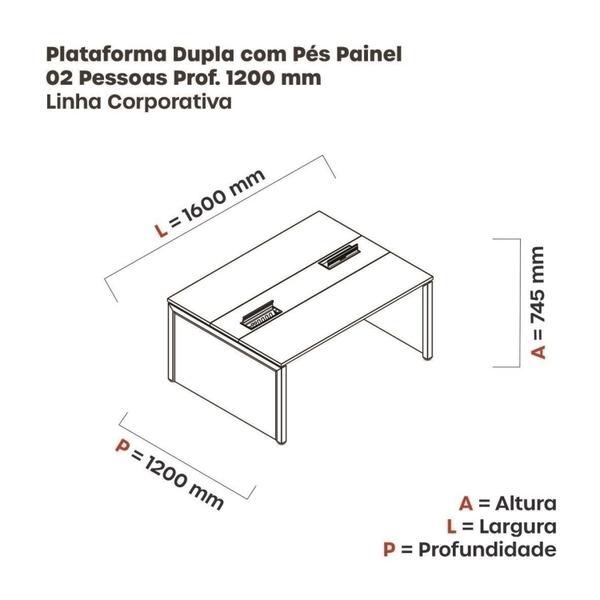 Imagem de Mesa de Plataforma Dupla para 2 Pessoas Corporativa 160x120/2p