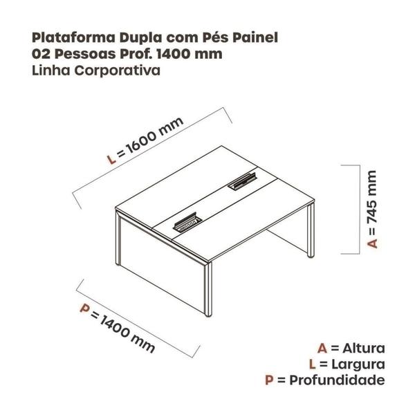 Imagem de Mesa de Plataforma Dupla para 2 Pessoas Corporativa 160x140/2p