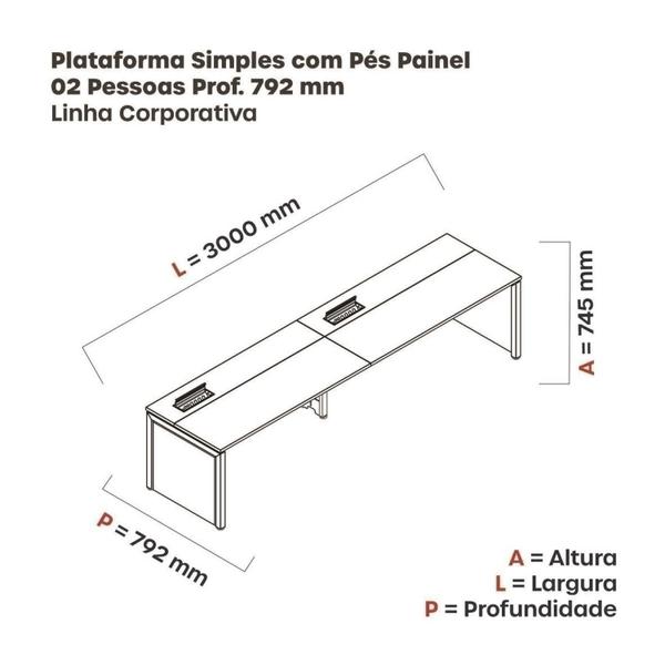 Imagem de Mesa de Plataforma Simples para 2 Pessoas Corporativa 150x792/2p Pscpp150/792/2p