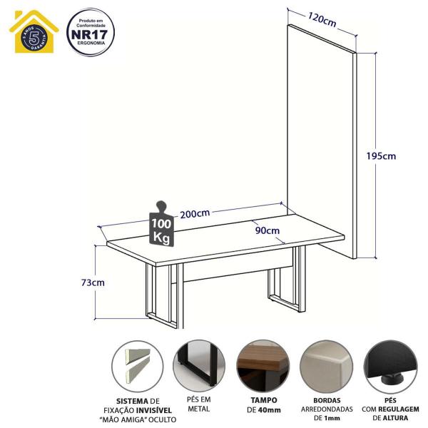 Imagem de Mesa de Reunião Industrial 2,0m e Painel de TV Escritório F5