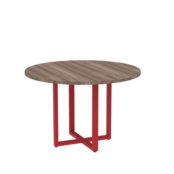 Imagem de Mesa de Reunião Redonda Tubular P25 Pandin 1,10 M Walnut e Vermelho