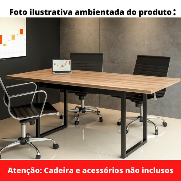 Imagem de Mesa de Reunião Retangular 180 x 90 cm Pé Tubular PE30 em MDP Cor Noce Naturale Base Preta