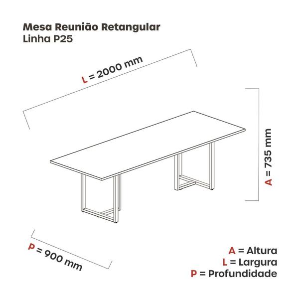 Imagem de Mesa de Reunião Retangular 200x90cm Mr2000p25tub