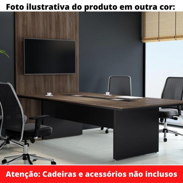 Imagem de Mesa de Reunião Retangular 260 x 120 cm Pé Painel PE25 em MDP Cor Preta Base Preta