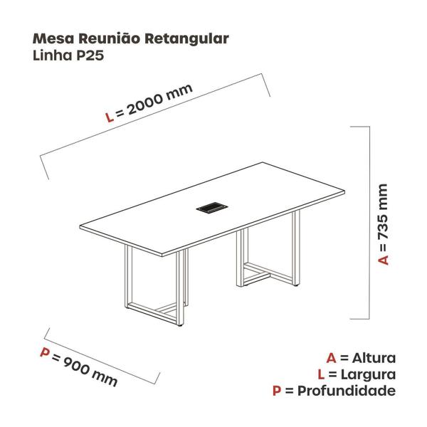 Imagem de Mesa de Reunião Retangular com Power Box 200x90cm Mr2000p25tub