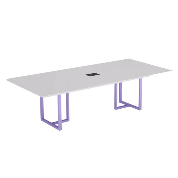 Imagem de Mesa de Reunião Retangular com Power Box Tubular P25 Pandin 2,0 M Branco e Lilas