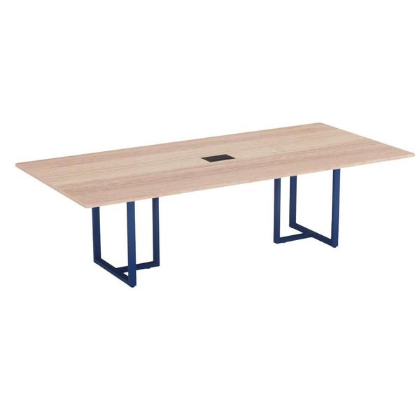 Imagem de Mesa de Reunião Retangular com Power Box Tubular P25 Pandin 2,0 M Noce Naturale e Azul Del Rey