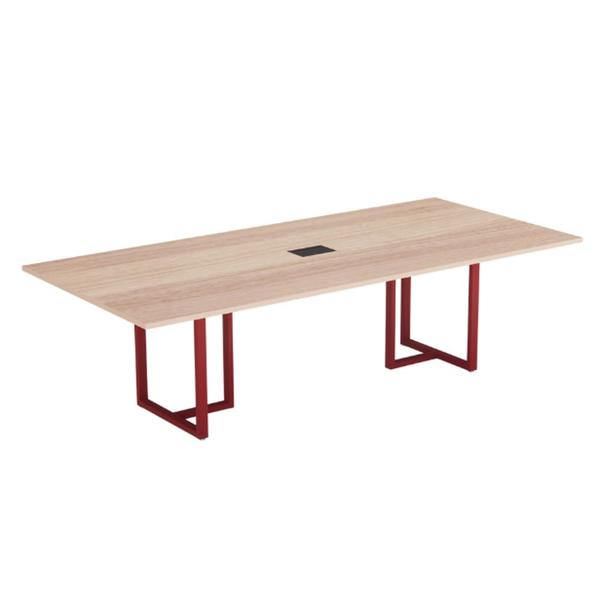 Imagem de Mesa de Reunião Retangular com Power Box Tubular P25 Pandin 2,0 M Noce Naturale e Vermelho