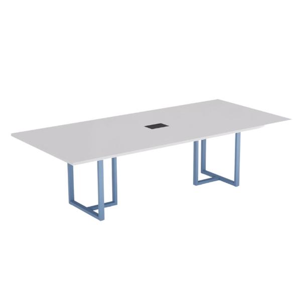 Imagem de Mesa de Reunião Retangular com Power Box Tubular P25 Pandin 2,6 M Branco e Azul Dali