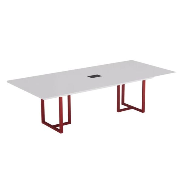 Imagem de Mesa de Reunião Retangular com Power Box Tubular P25 Pandin 2,6 M Branco e Vermelho