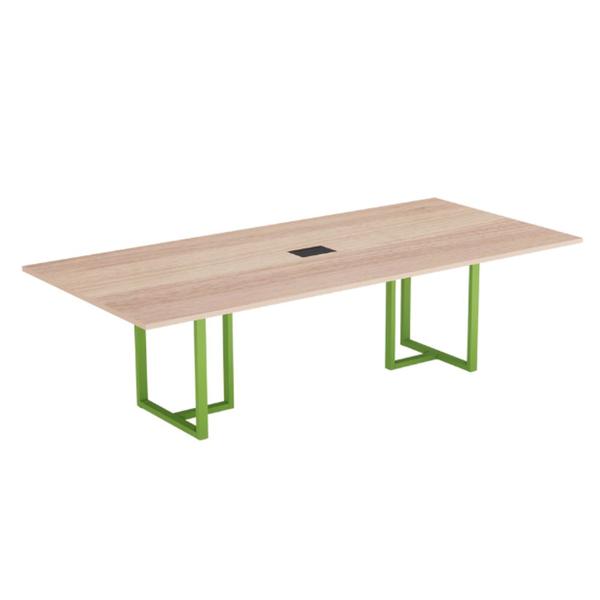 Imagem de Mesa de Reunião Retangular com Power Box Tubular P25 Pandin 2,6 M Noce Naturale e Verde