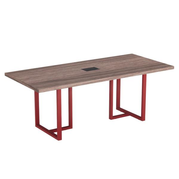 Imagem de Mesa De Reunião Retangular Com Power Box Tubular PE 40 Pandin 2,00 M Walnut e Vermelho