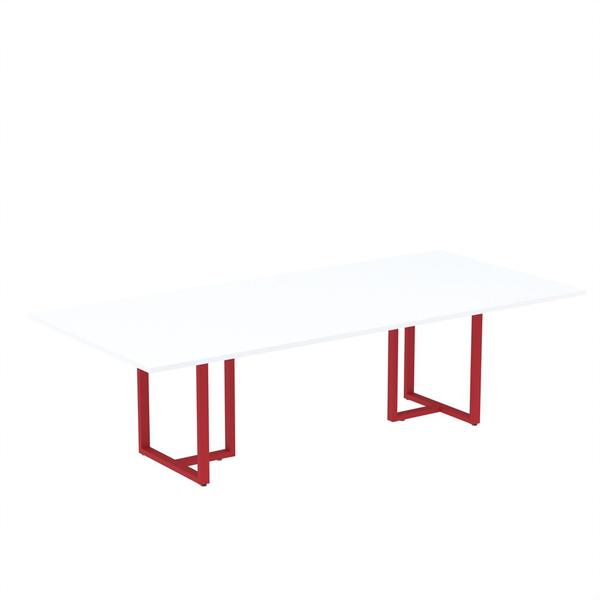 Mesa de Reunião Retangular Tubular P25 Pandin 2,0 M Branco e Vermelho Imagem de Mesa de Reunião Retangular Tubular P25 Pandin 2,0 M Branco e Vermelho